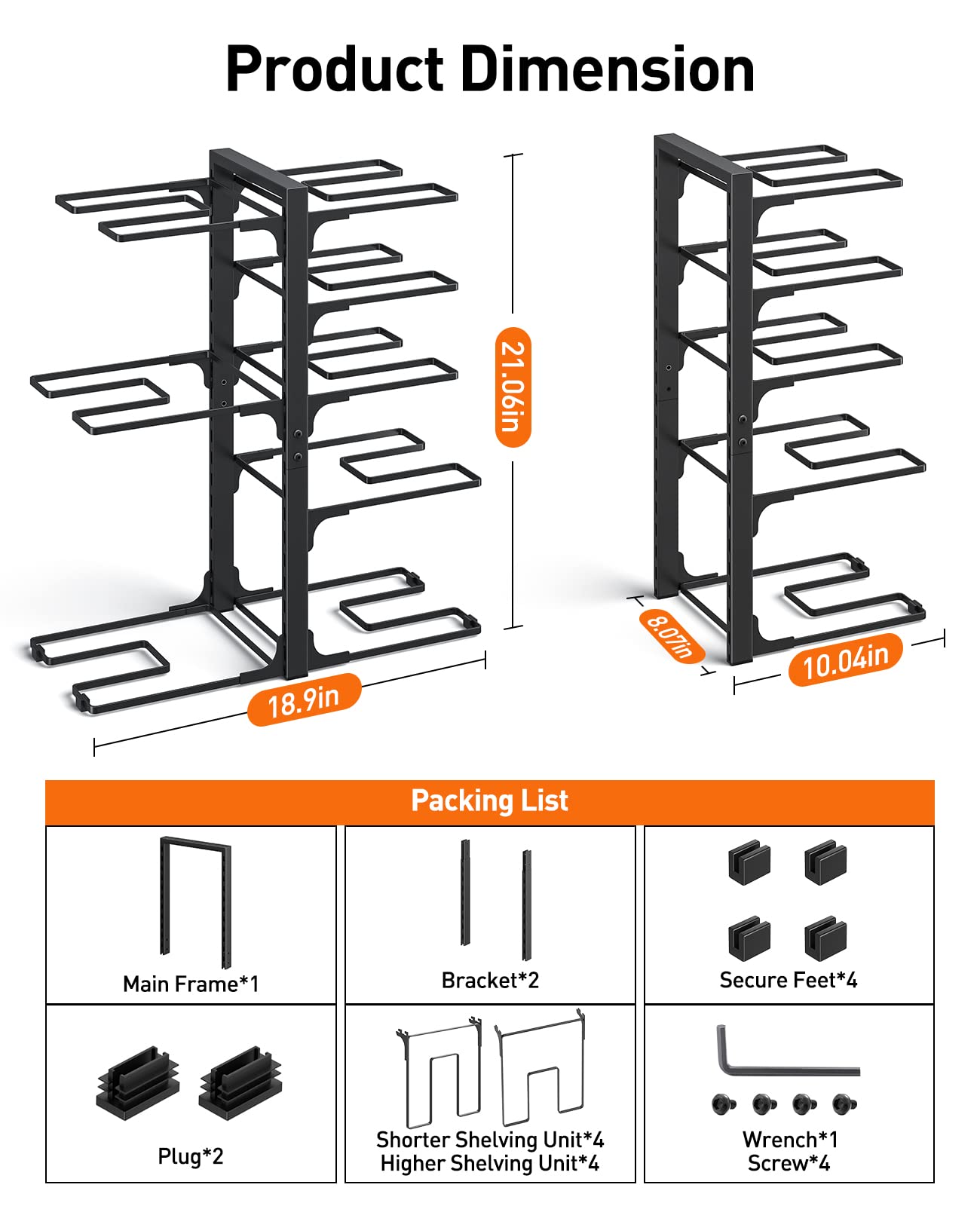 ORDORA 8 Tier Pot and Pan Organizer Rack for Cabinet With 3 DIY Methods, Adjustable Organizer for Pots, Pans and Lids