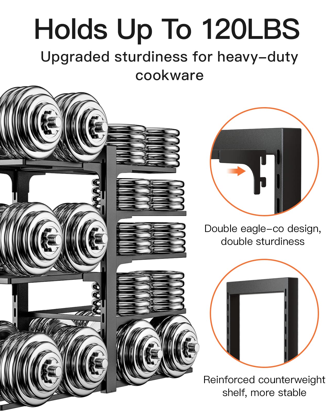 ORDORA 8 Tier Pot and Pan Organizer Rack for Cabinet With 3 DIY Methods, Adjustable Organizer for Pots, Pans and Lids