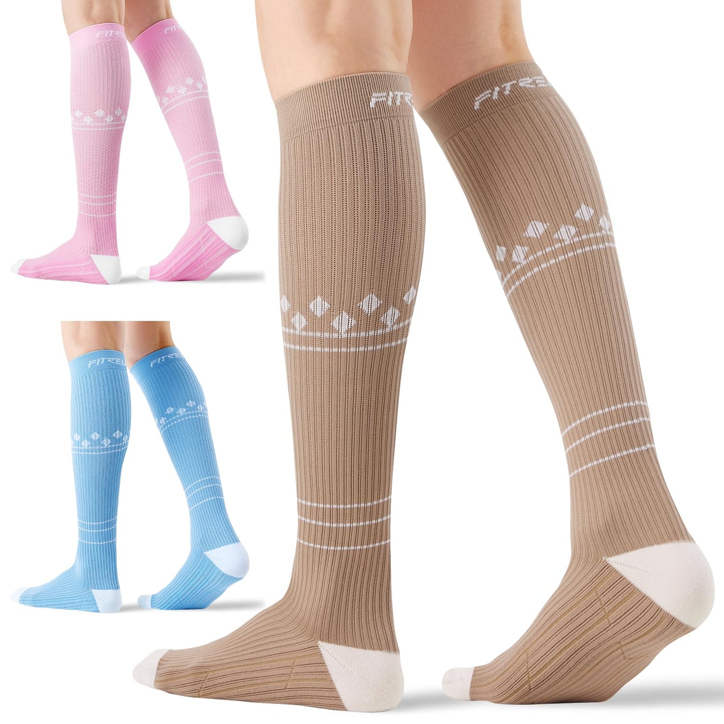 FITRELL 3 Pairs Compression Socks for Women and Men 20-30mmHg-Circulation Support Socks