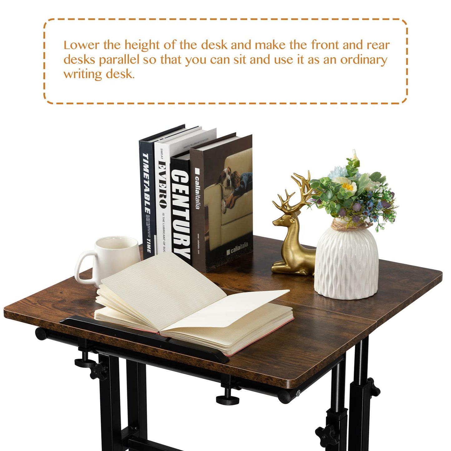 SIDUCAL Mobile Standing Desk, Portable Stand Up Desk, Small Adjustable Standing Desk Converter with Wheels Home Office Workstation, Rolling Desk Laptop Cart for Standing or Sitting, Black