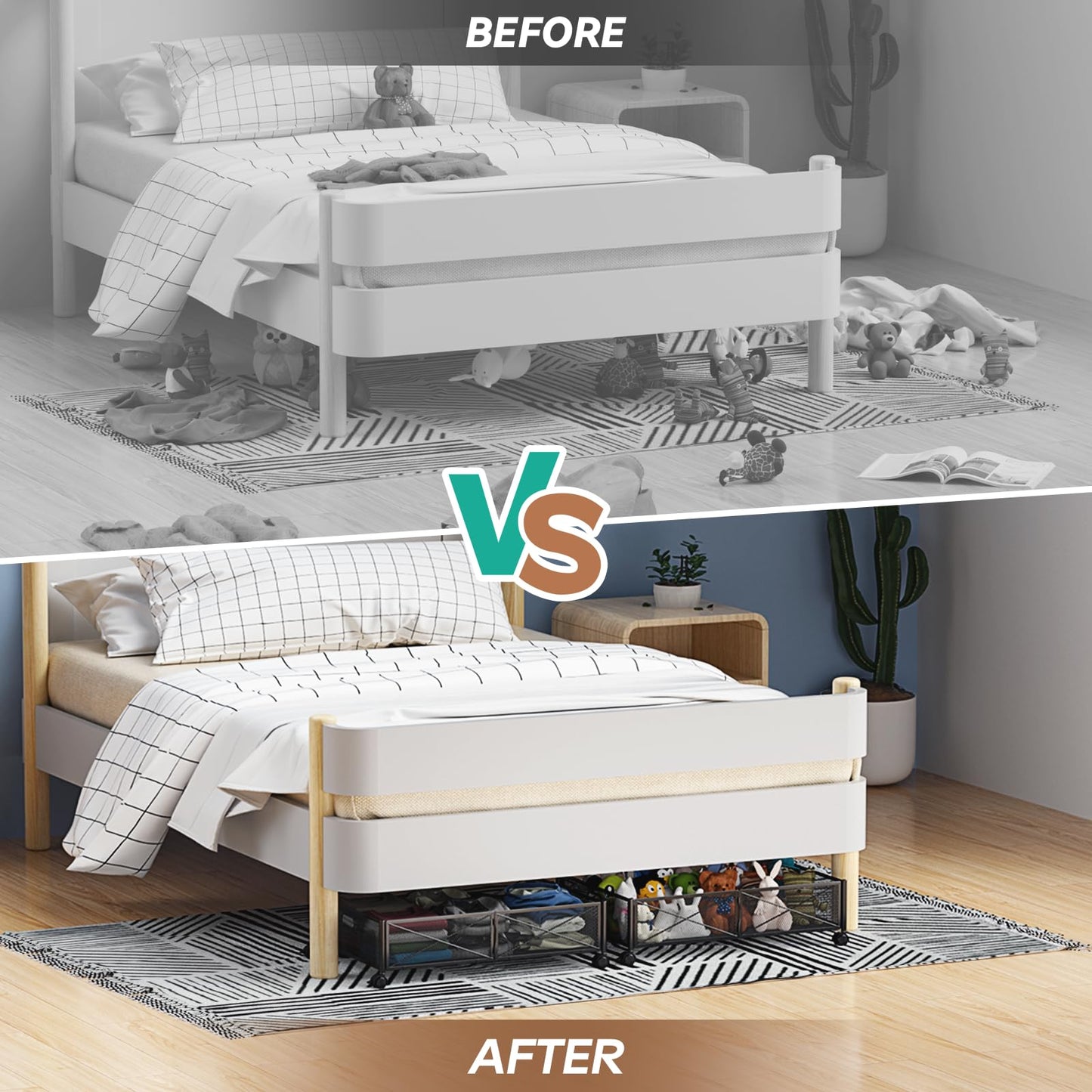 Under Bed Storage, Under the Bed Storage Containers with Wheels, Under Bed Shoe Storage Organizer Drawer, Tool-free Assembly Metal Underbed Storage Containers for Bedroom Clothes Shoes Blankets -2Pack