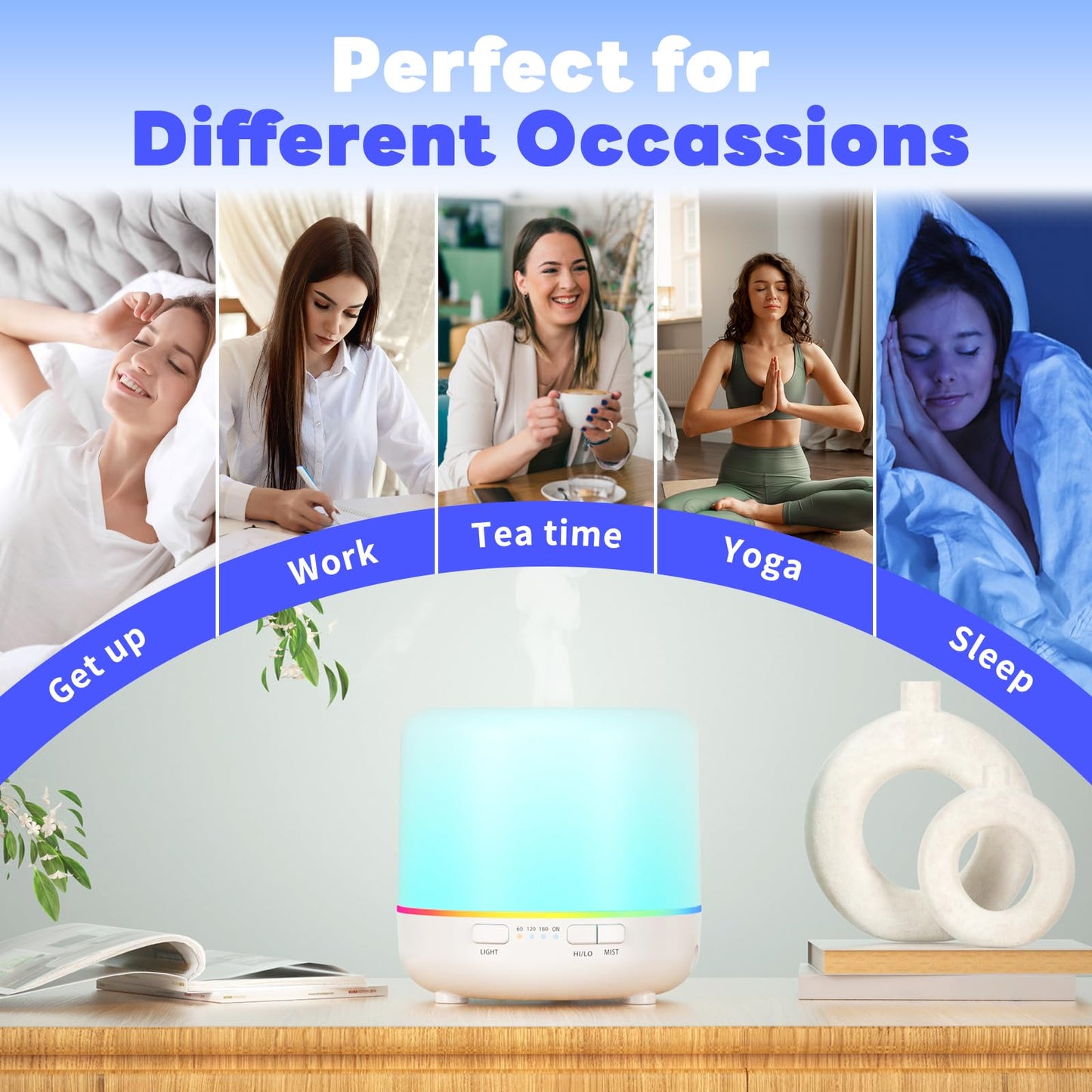 Aroma Diffusers 200ml Colorful Essential Oil Diffuser with Adjustable Mist Mode,Auto Off Aroma Diffuser for Bedroom/Office/Trip