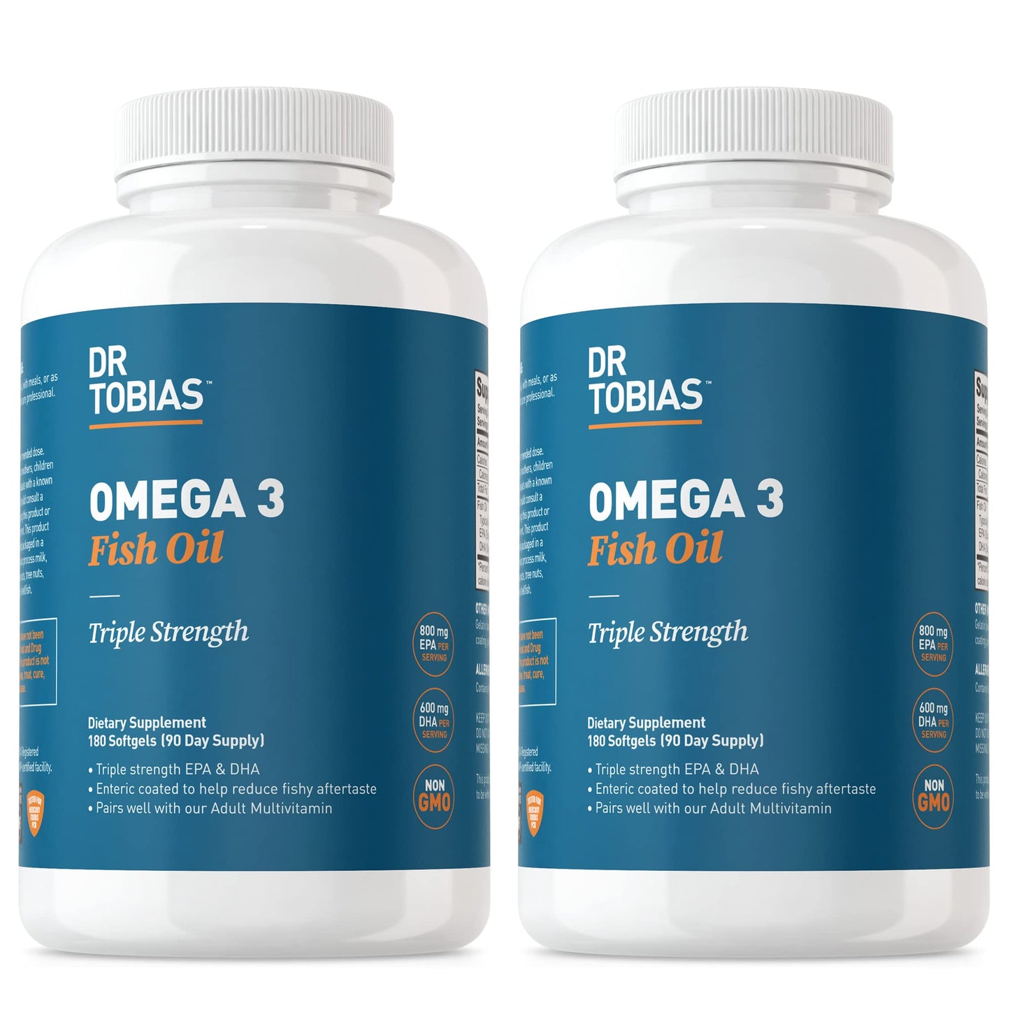Dr. Tobias Omega 3 Fish Oil, 2000mg Triple Strength Omega 3 Supplement with 800mg EPA 600mg DHA Per Serving, Fish Oil Omega 3 Supplements for Heart, Brain & Immune Support, 60 Softgels, 30 Servings