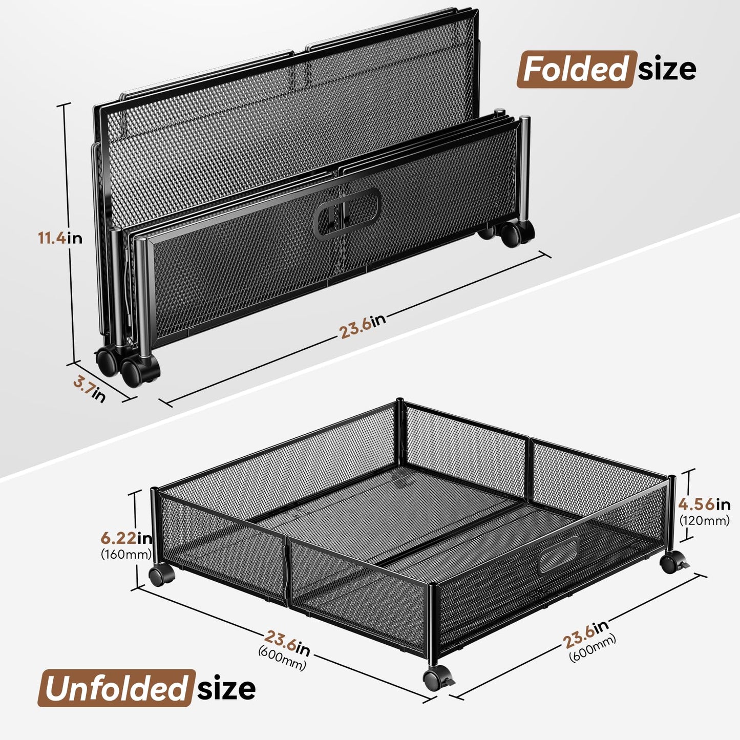 Under Bed Storage, Under the Bed Storage Containers with Wheels, Under Bed Shoe Storage Organizer Drawer, Tool-free Assembly Metal Underbed Storage Containers for Bedroom Clothes Shoes Blankets -2Pack