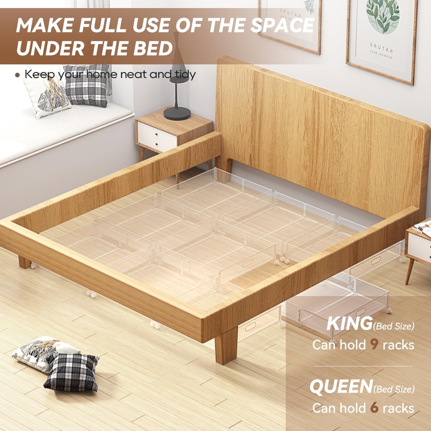 Under Bed Storage, Under the Bed Storage Containers with Wheels, Under Bed Shoe Storage Organizer Drawer, Tool-free Assembly Metal Underbed Storage Containers for Bedroom Clothes Shoes Blankets -2Pack