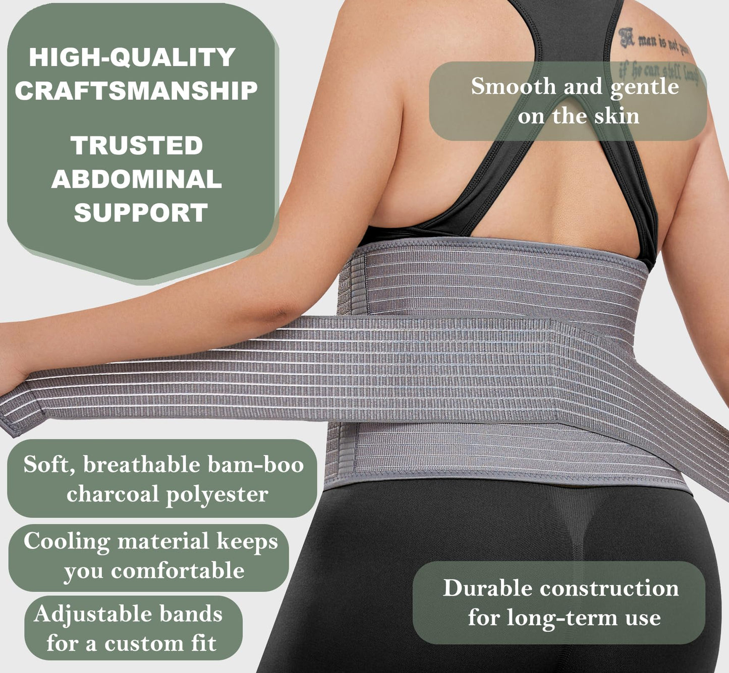 Abdominal Binder Post Surgery - Postpartum Belly Band Wrap | Post C Section Belly Binder Recovery Belt | Stomach Compression Hernia Belt For Men or Women After Pregnancy, Hysterectomy