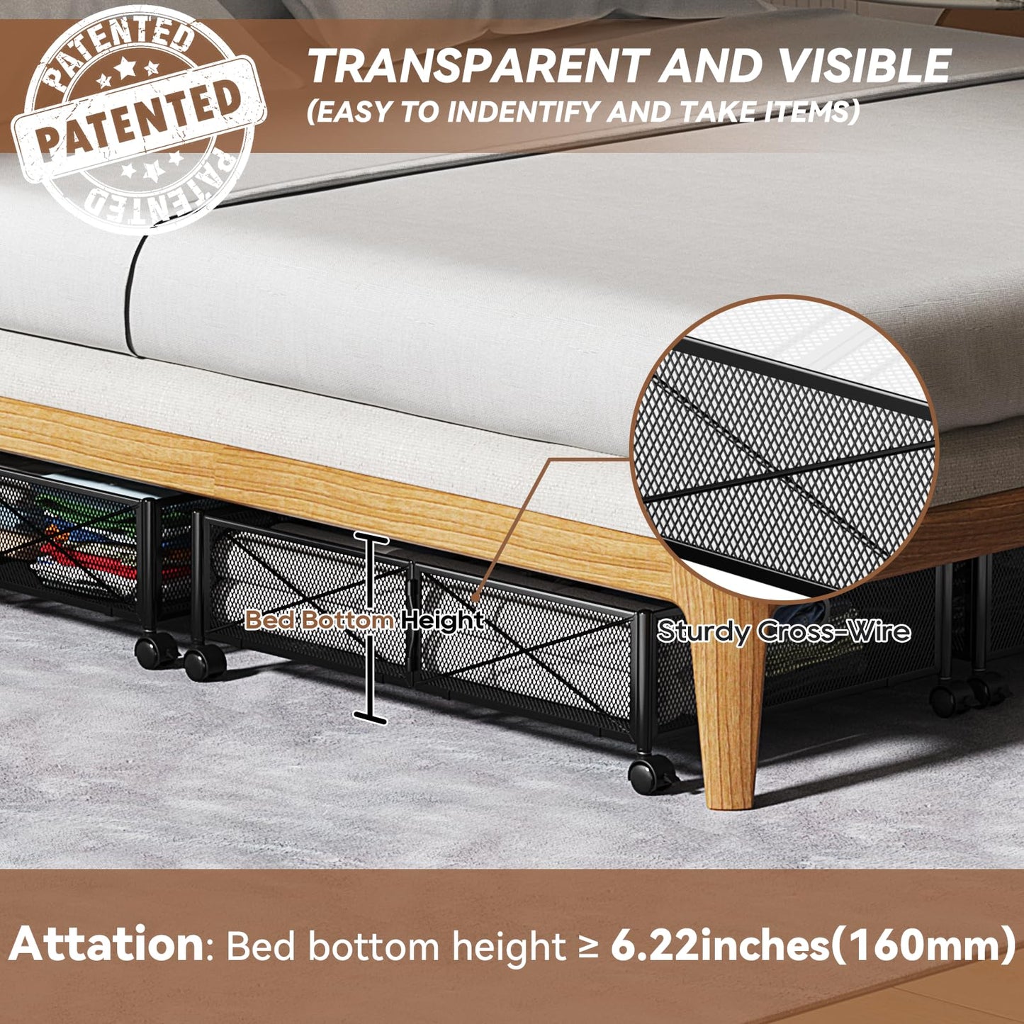 Under Bed Storage, Under the Bed Storage Containers with Wheels, Under Bed Shoe Storage Organizer Drawer, Tool-free Assembly Metal Underbed Storage Containers for Bedroom Clothes Shoes Blankets -2Pack
