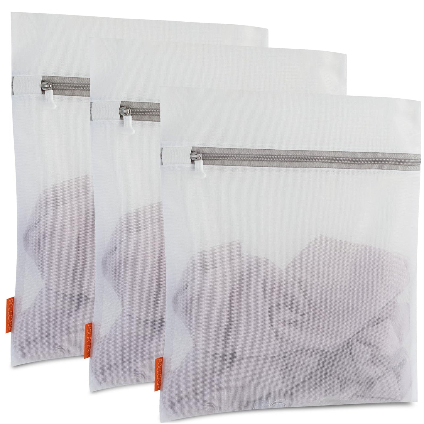 Polecasa Lead-free Premium Soft Fine Mesh Laundry Bags with Sturdy Zipper for Delicates - 2 Pack Jumbo Durable Laundry Wash Bags - Protect Clothes in Washing Machine - 24 x 24 Inches