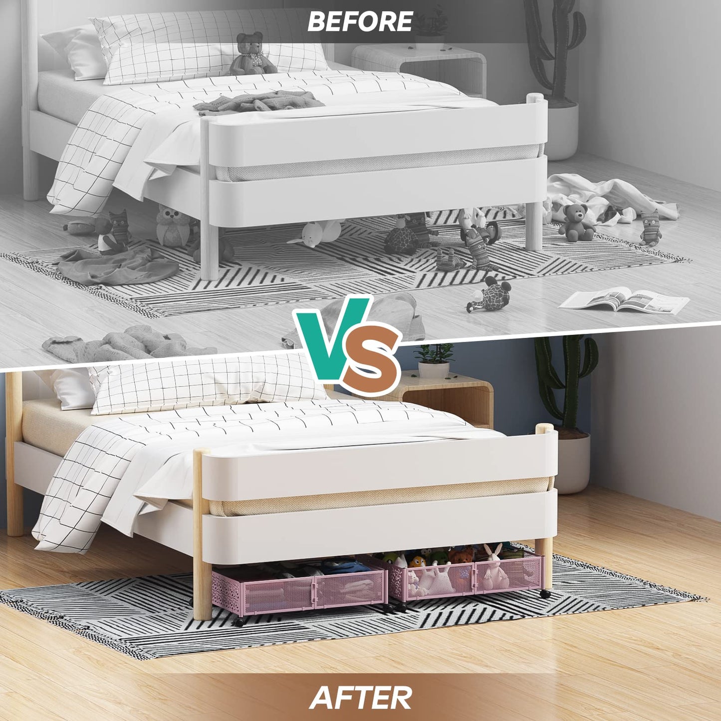 Under Bed Storage, Under the Bed Storage Containers with Wheels, Under Bed Shoe Storage Organizer Drawer, Tool-free Assembly Metal Underbed Storage Containers for Bedroom Clothes Shoes Blankets -2Pack