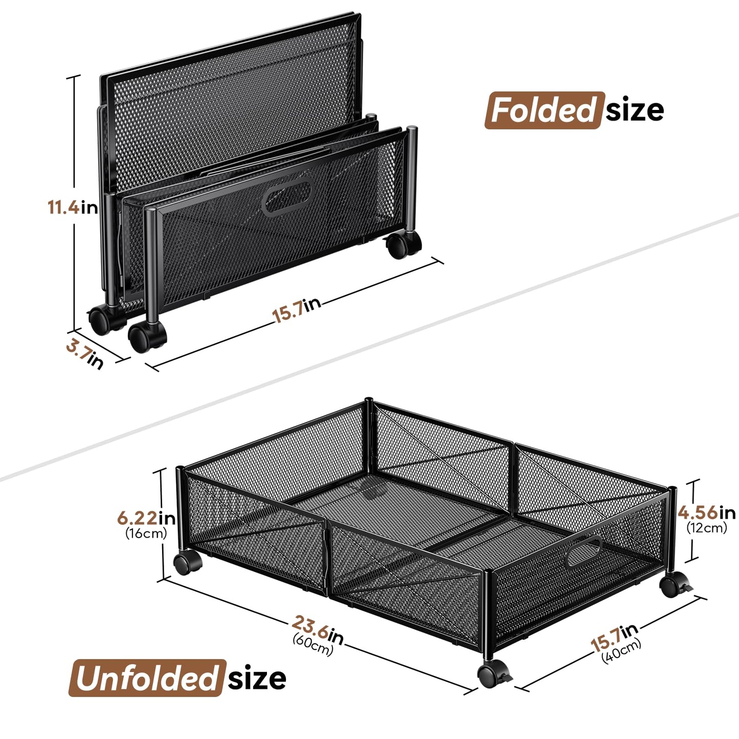 Under Bed Storage, Under the Bed Storage Containers with Wheels, Under Bed Shoe Storage Organizer Drawer, Tool-free Assembly Metal Underbed Storage Containers for Bedroom Clothes Shoes Blankets -2Pack