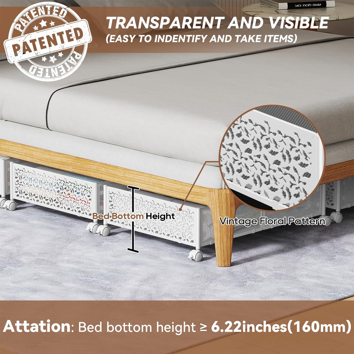 Under Bed Storage, Under the Bed Storage Containers with Wheels, Under Bed Shoe Storage Organizer Drawer, Tool-free Assembly Metal Underbed Storage Containers for Bedroom Clothes Shoes Blankets -2Pack