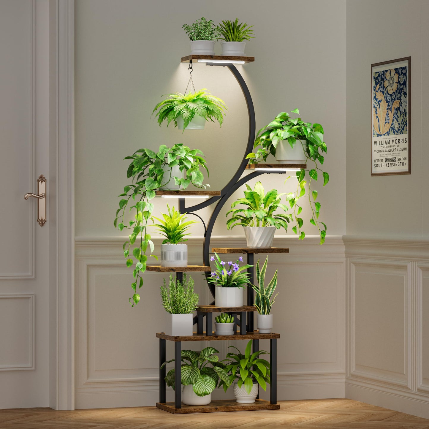 Plant Stand Indoor with Grow Lights, 8 Tiered Indoor Plant Shelf, 62" Tall Plant Stand for Indoor Plants Multiple, Metal Plant Flower Holder, S-Shaped Plant Rack for Home,Patio(Patent Design)
