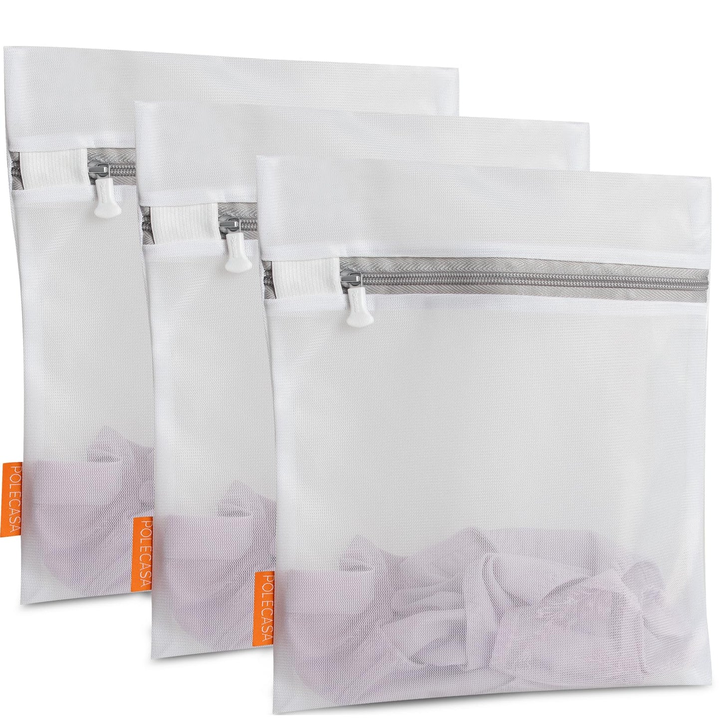Polecasa Lead-free Premium Soft Fine Mesh Laundry Bags with Sturdy Zipper for Delicates - 2 Pack Jumbo Durable Laundry Wash Bags - Protect Clothes in Washing Machine - 24 x 24 Inches