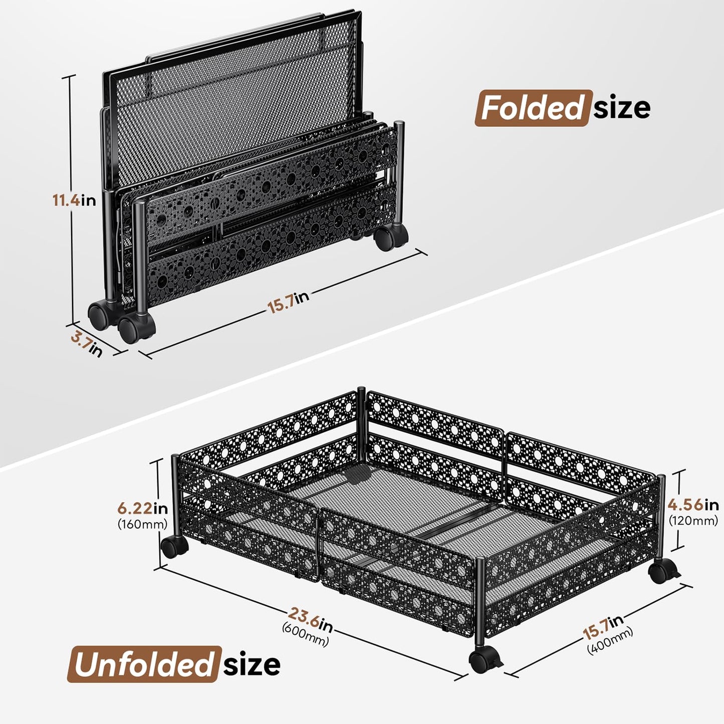 Under Bed Storage, Under the Bed Storage Containers with Wheels, Under Bed Shoe Storage Organizer Drawer, Tool-free Assembly Metal Underbed Storage Containers for Bedroom Clothes Shoes Blankets -2Pack