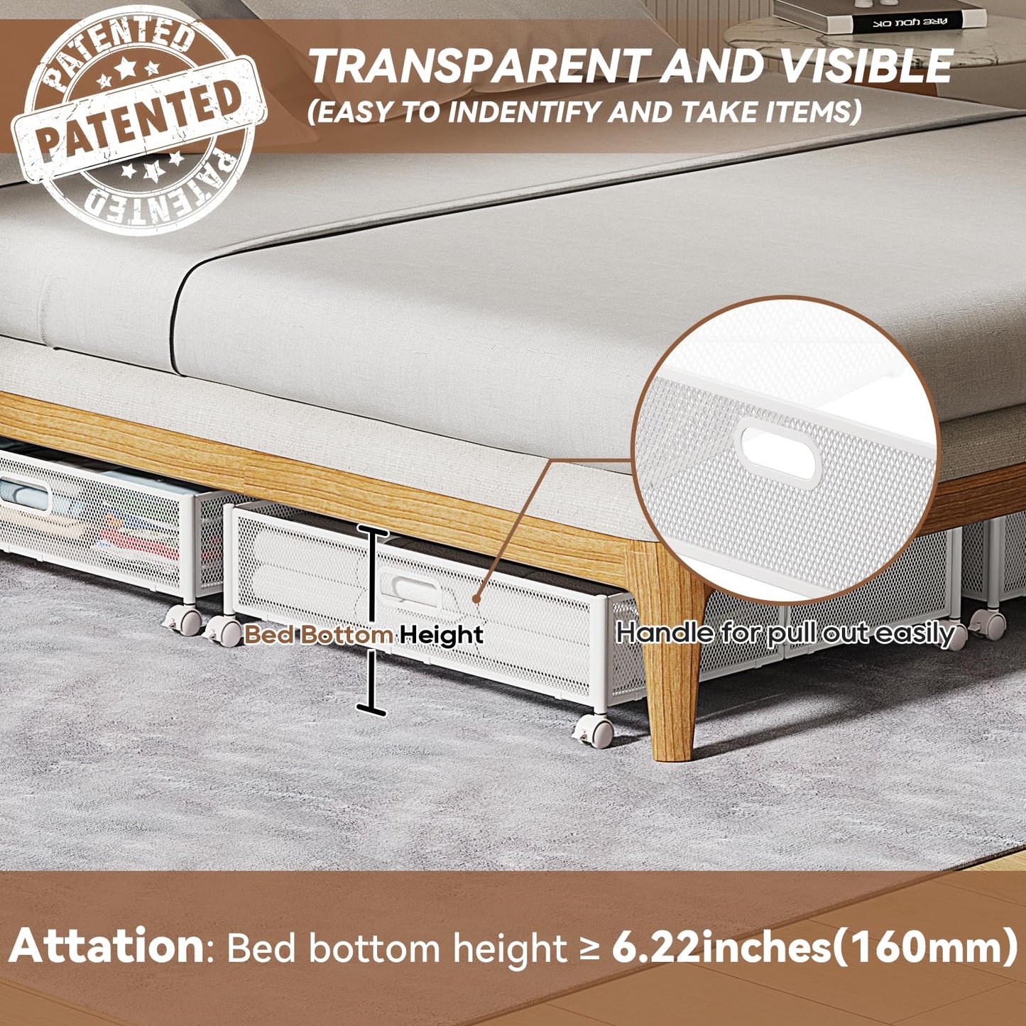 Under Bed Storage, Under the Bed Storage Containers with Wheels, Under Bed Shoe Storage Organizer Drawer, Tool-free Assembly Metal Underbed Storage Containers for Bedroom Clothes Shoes Blankets -2Pack
