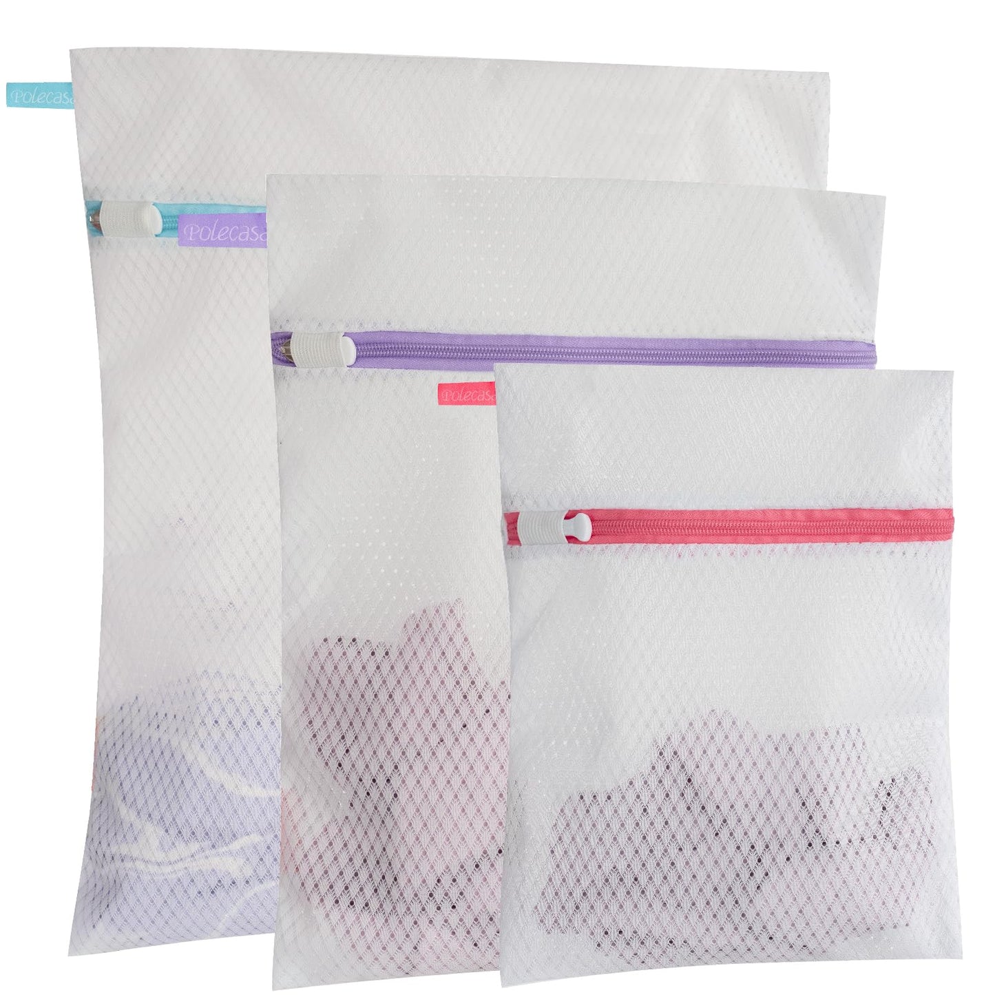 Polecasa Lead-free Premium Soft Fine Mesh Laundry Bags with Sturdy Zipper for Delicates - 2 Pack Jumbo Durable Laundry Wash Bags - Protect Clothes in Washing Machine - 24 x 24 Inches