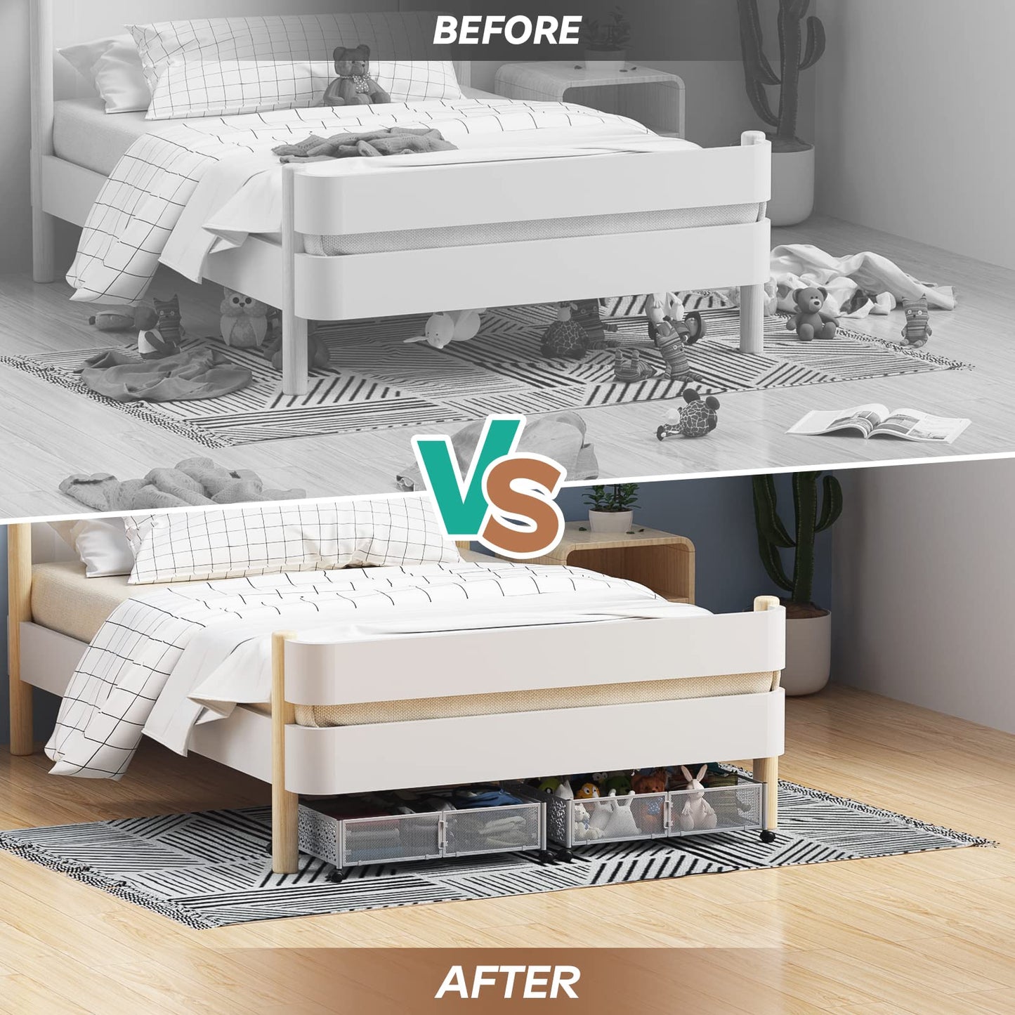 Under Bed Storage, Under the Bed Storage Containers with Wheels, Under Bed Shoe Storage Organizer Drawer, Tool-free Assembly Metal Underbed Storage Containers for Bedroom Clothes Shoes Blankets -2Pack