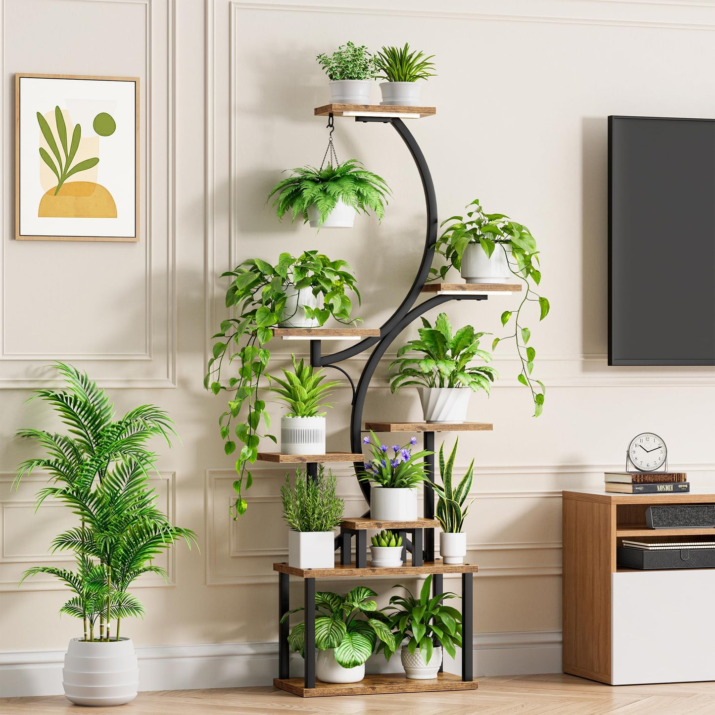 Plant Stand Indoor with Grow Lights, 8 Tiered Indoor Plant Shelf, 62" Tall Plant Stand for Indoor Plants Multiple, Metal Plant Flower Holder, S-Shaped Plant Rack for Home,Patio(Patent Design)