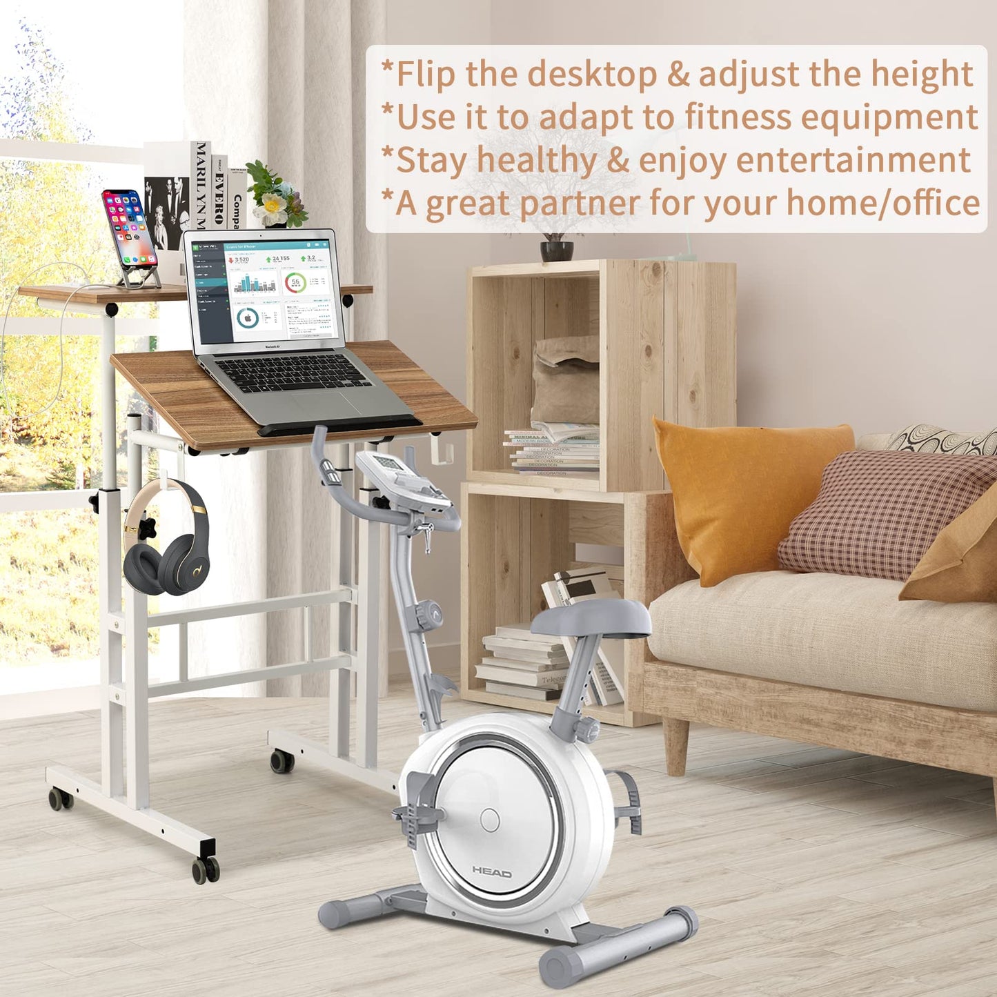 SIDUCAL Mobile Standing Desk, Portable Stand Up Desk, Small Adjustable Standing Desk Converter with Wheels Home Office Workstation, Rolling Desk Laptop Cart for Standing or Sitting, Black