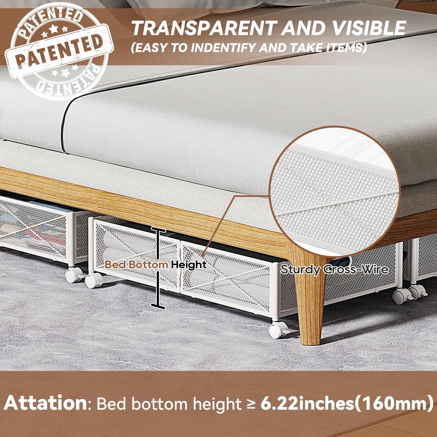 Under Bed Storage, Under the Bed Storage Containers with Wheels, Under Bed Shoe Storage Organizer Drawer, Tool-free Assembly Metal Underbed Storage Containers for Bedroom Clothes Shoes Blankets -2Pack