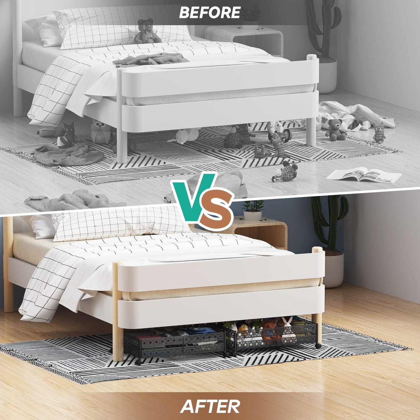 Under Bed Storage, Under the Bed Storage Containers with Wheels, Under Bed Shoe Storage Organizer Drawer, Tool-free Assembly Metal Underbed Storage Containers for Bedroom Clothes Shoes Blankets -2Pack