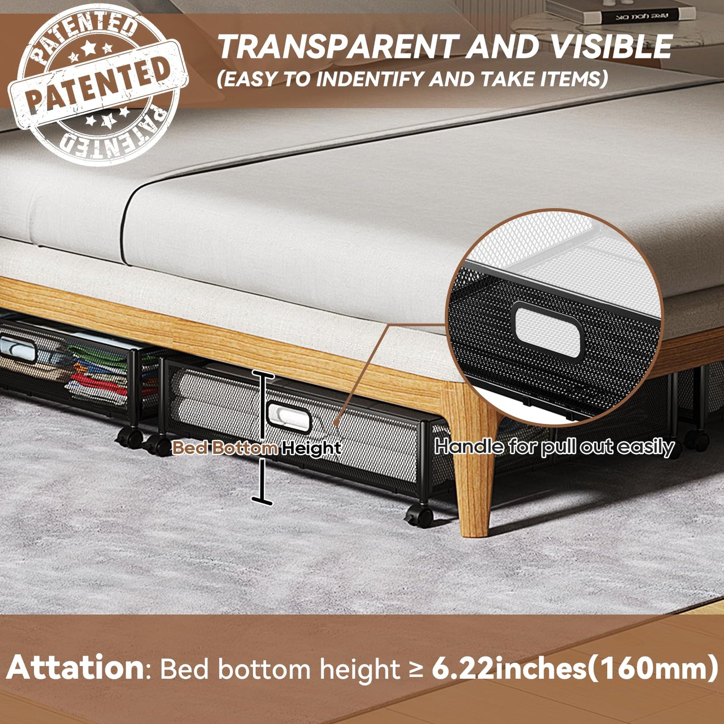 Under Bed Storage, Under the Bed Storage Containers with Wheels, Under Bed Shoe Storage Organizer Drawer, Tool-free Assembly Metal Underbed Storage Containers for Bedroom Clothes Shoes Blankets -2Pack