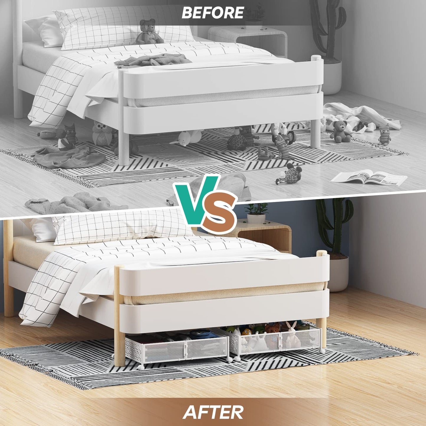 Under Bed Storage, Under the Bed Storage Containers with Wheels, Under Bed Shoe Storage Organizer Drawer, Tool-free Assembly Metal Underbed Storage Containers for Bedroom Clothes Shoes Blankets -2Pack