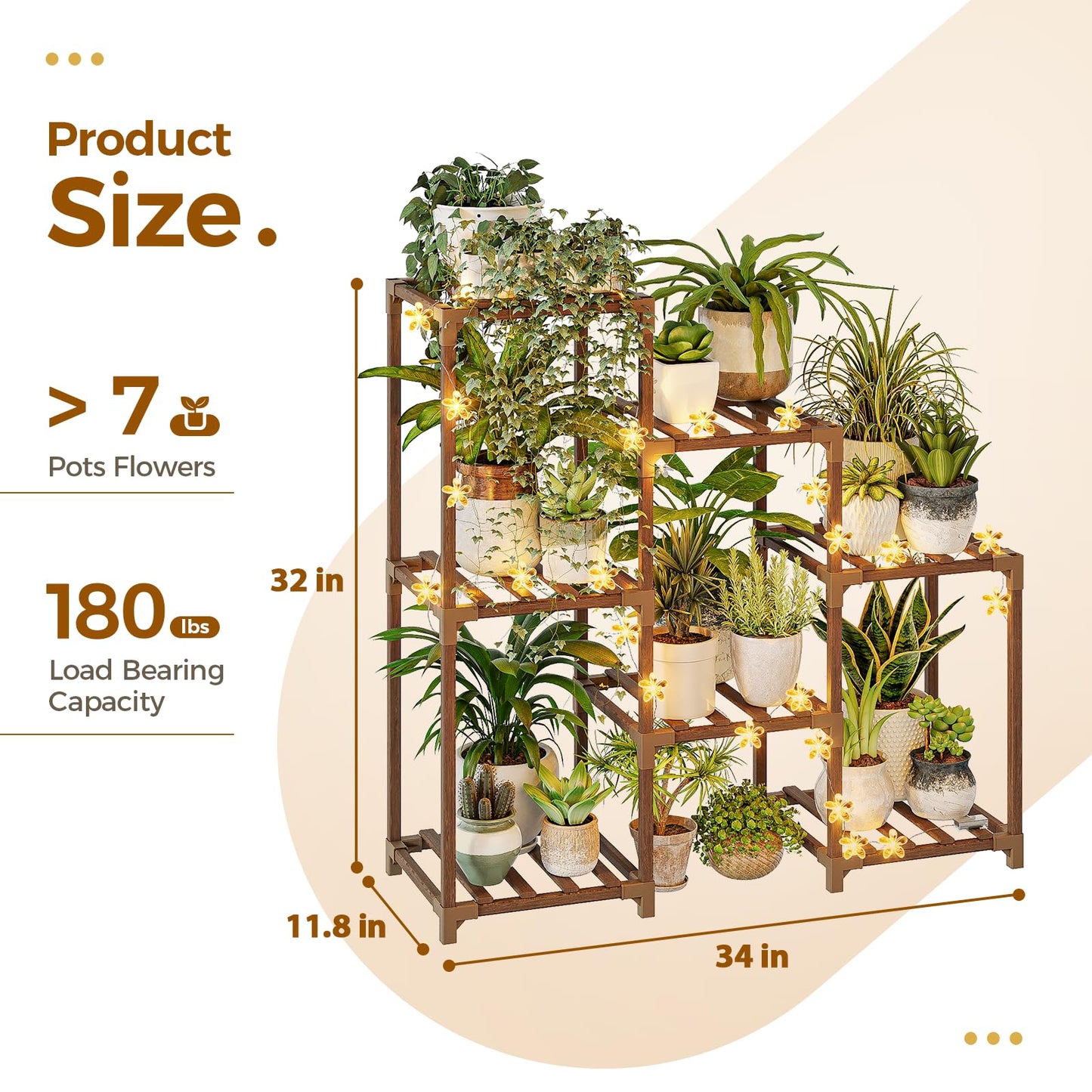 Bamworld Plant Stand with Wheels for Indoor Plants Wood Outdoor Tiered Shelf 3 Tire 7 Potted Ladder Plant Holder Table Pot Stand for Window Garden Balcony Patio Living Room (natureDL)