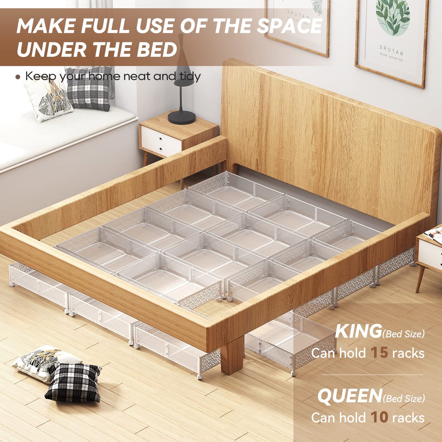 Under Bed Storage, Under the Bed Storage Containers with Wheels, Under Bed Shoe Storage Organizer Drawer, Tool-free Assembly Metal Underbed Storage Containers for Bedroom Clothes Shoes Blankets -2Pack