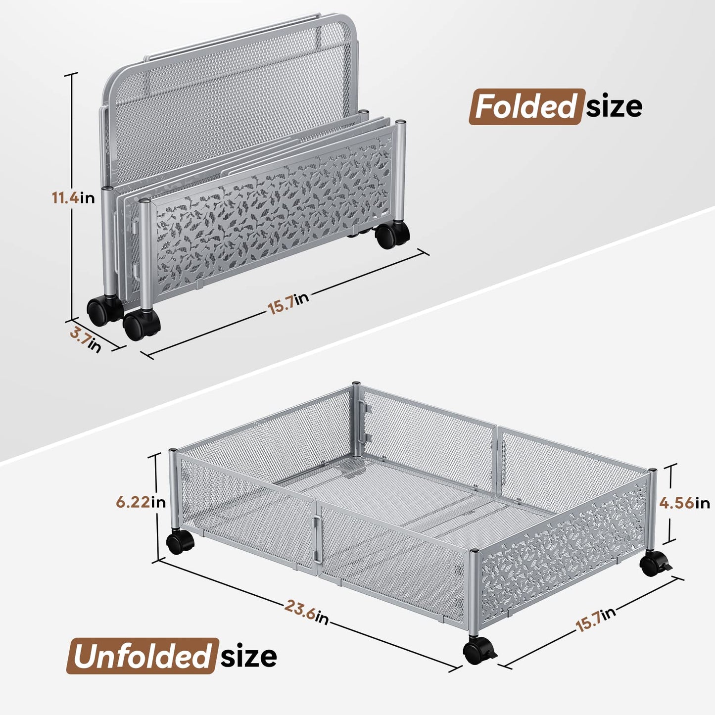 Under Bed Storage, Under the Bed Storage Containers with Wheels, Under Bed Shoe Storage Organizer Drawer, Tool-free Assembly Metal Underbed Storage Containers for Bedroom Clothes Shoes Blankets -2Pack