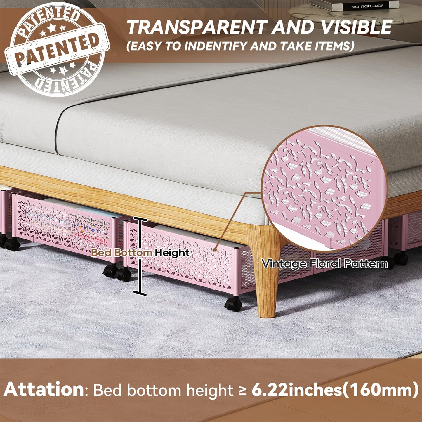Under Bed Storage, Under the Bed Storage Containers with Wheels, Under Bed Shoe Storage Organizer Drawer, Tool-free Assembly Metal Underbed Storage Containers for Bedroom Clothes Shoes Blankets -2Pack