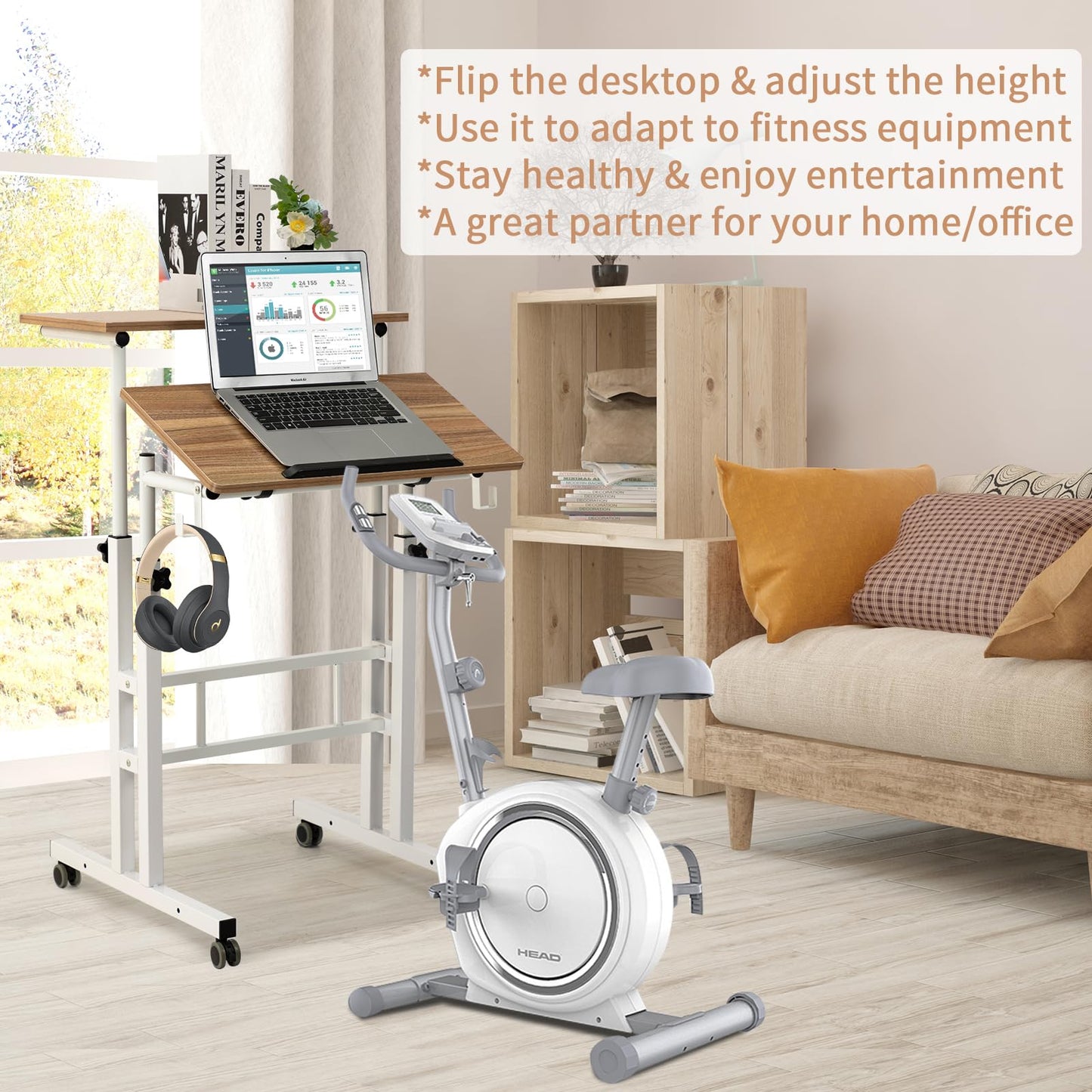 SIDUCAL Mobile Standing Desk, Portable Stand Up Desk, Small Adjustable Standing Desk Converter with Wheels Home Office Workstation, Rolling Desk Laptop Cart for Standing or Sitting, Black