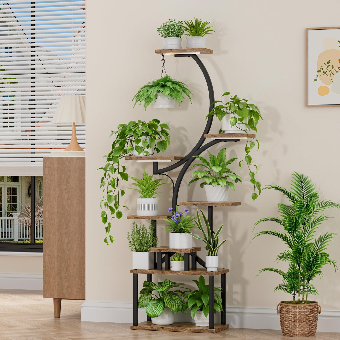 Plant Stand Indoor with Grow Lights, 8 Tiered Indoor Plant Shelf, 62" Tall Plant Stand for Indoor Plants Multiple, Metal Plant Flower Holder, S-Shaped Plant Rack for Home,Patio(Patent Design)