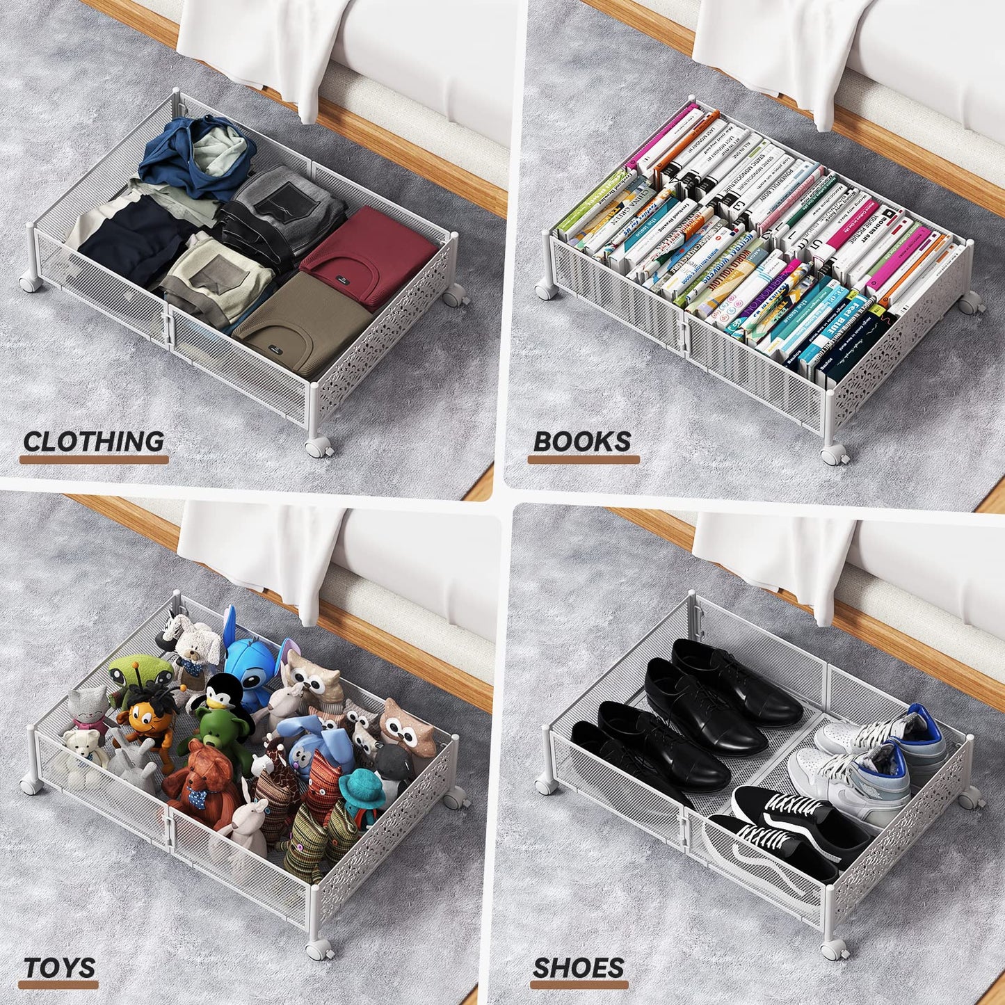 Under Bed Storage, Under the Bed Storage Containers with Wheels, Under Bed Shoe Storage Organizer Drawer, Tool-free Assembly Metal Underbed Storage Containers for Bedroom Clothes Shoes Blankets -2Pack