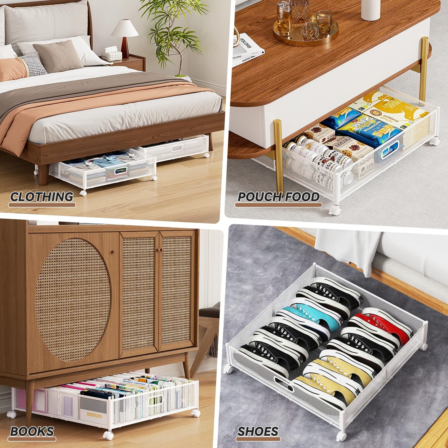Under Bed Storage, Under the Bed Storage Containers with Wheels, Under Bed Shoe Storage Organizer Drawer, Tool-free Assembly Metal Underbed Storage Containers for Bedroom Clothes Shoes Blankets -2Pack