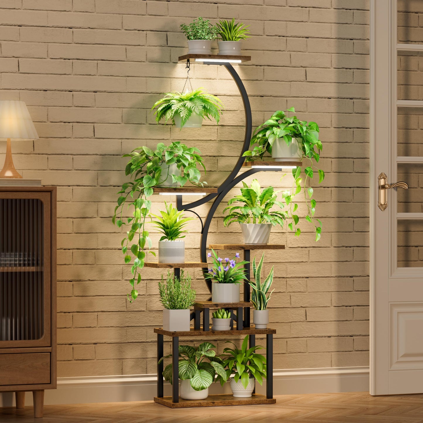 Plant Stand Indoor with Grow Lights, 8 Tiered Indoor Plant Shelf, 62" Tall Plant Stand for Indoor Plants Multiple, Metal Plant Flower Holder, S-Shaped Plant Rack for Home,Patio(Patent Design)