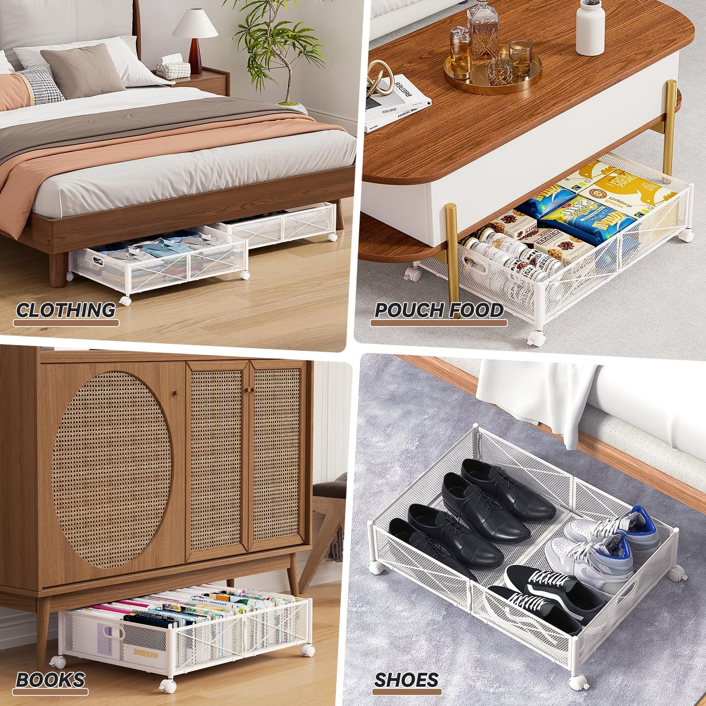 Under Bed Storage, Under the Bed Storage Containers with Wheels, Under Bed Shoe Storage Organizer Drawer, Tool-free Assembly Metal Underbed Storage Containers for Bedroom Clothes Shoes Blankets -2Pack