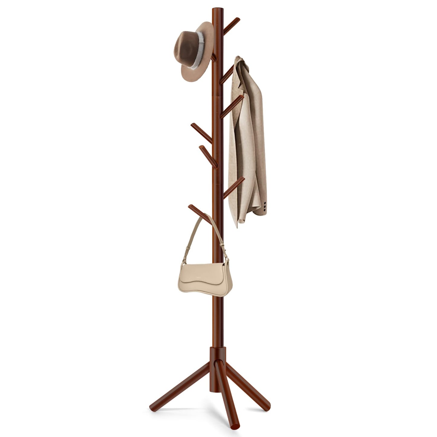 Coat Rack, Freestanding Coat Rack with 8 Hooks and 3 Adjustable Size Tree Coat Racks for Bedroom, Hallway, Entrance, Office, for Hats, Coats, Scarves, Handbags