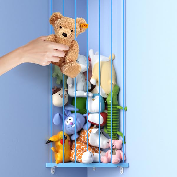 Corner Stuffed Animal Storage Organizer(Patented) - Kids Stuffed Animal Holder with Length Adjustable - Wall Plush Storage for Nursery Playroom Bedroom (White)