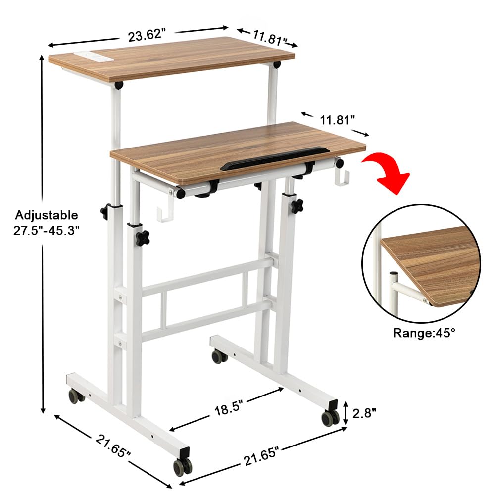 SIDUCAL Mobile Standing Desk, Portable Stand Up Desk, Small Adjustable Standing Desk Converter with Wheels Home Office Workstation, Rolling Desk Laptop Cart for Standing or Sitting, Black