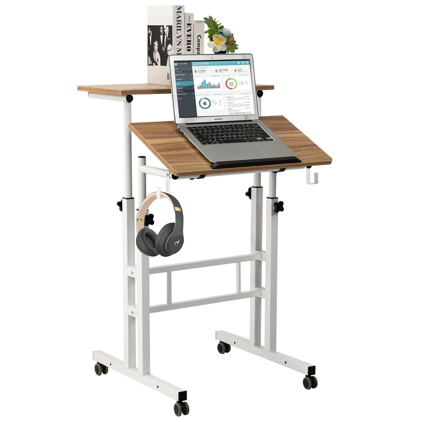 SIDUCAL Mobile Standing Desk, Portable Stand Up Desk, Small Adjustable Standing Desk Converter with Wheels Home Office Workstation, Rolling Desk Laptop Cart for Standing or Sitting, Black