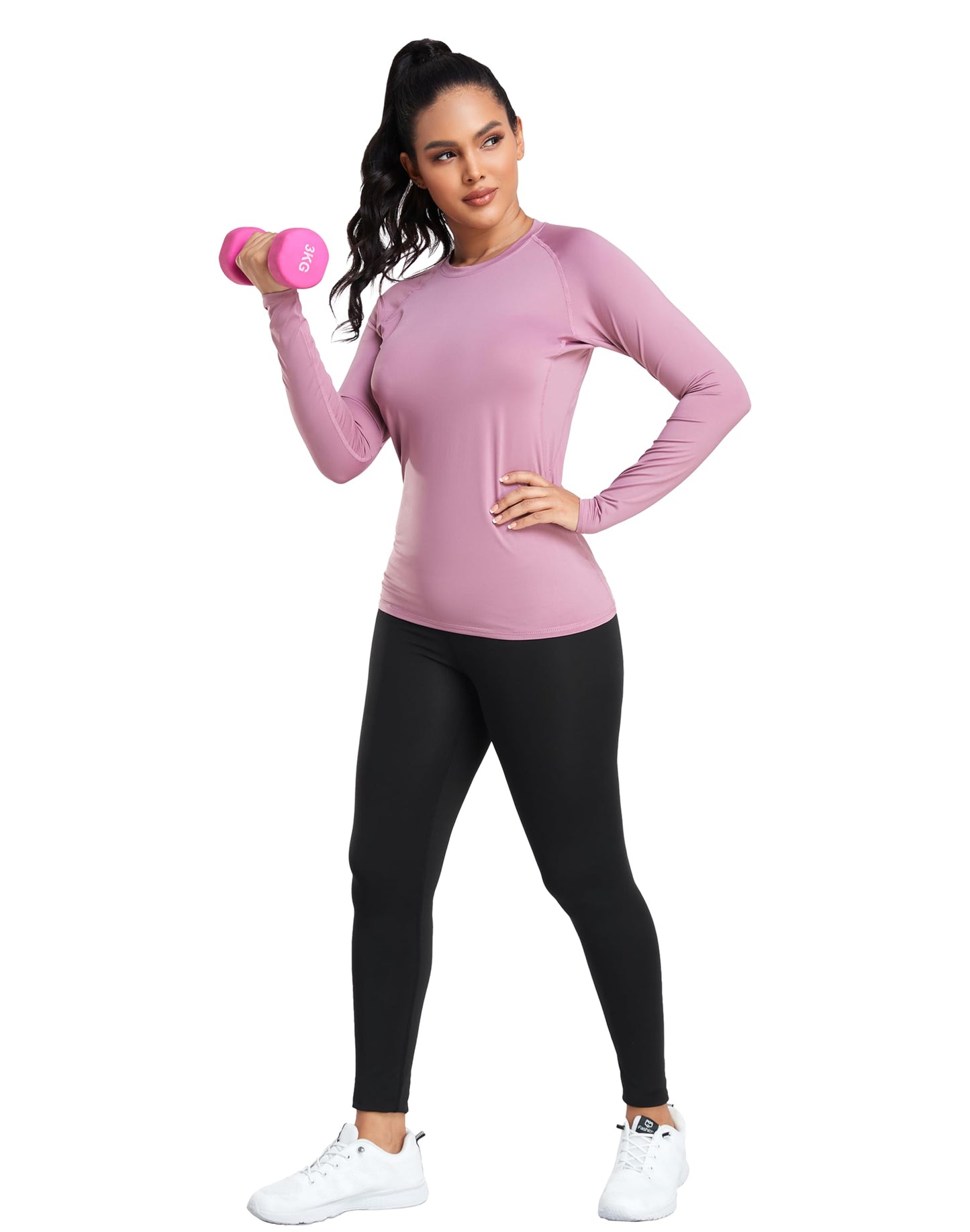 TELALEO 4 Pack Women's Compression Shirt Long Sleeve Performance Workout Baselayer Athletic Top Sports Gear