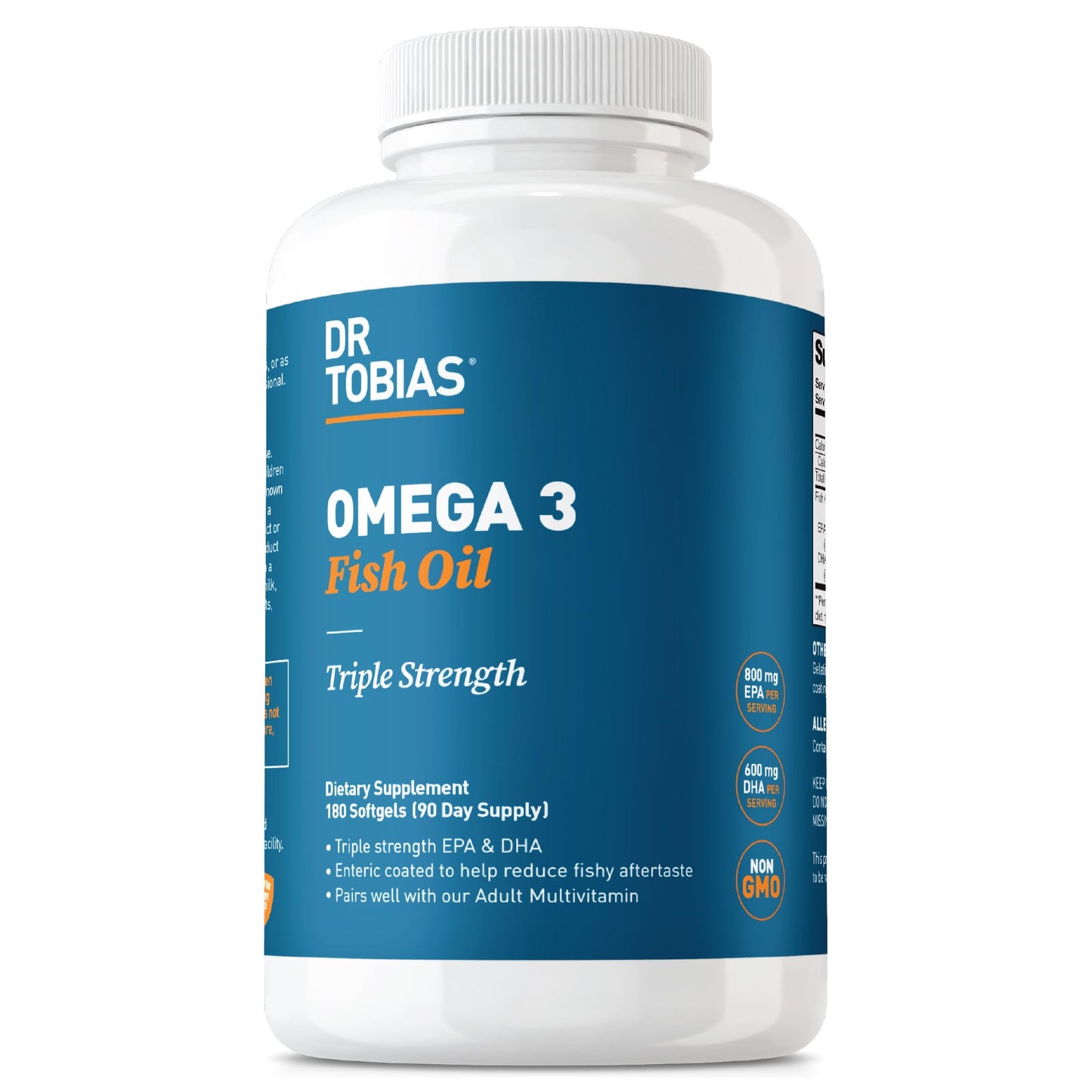 Dr. Tobias Omega 3 Fish Oil, 2000mg Triple Strength Omega 3 Supplement with 800mg EPA 600mg DHA Per Serving, Fish Oil Omega 3 Supplements for Heart, Brain & Immune Support, 60 Softgels, 30 Servings