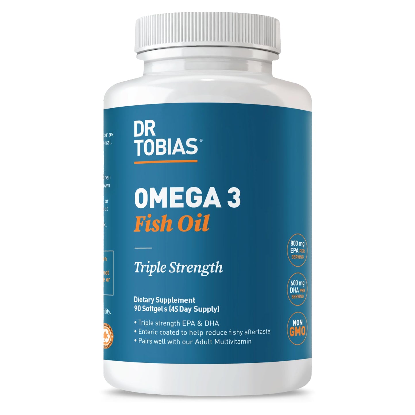 Dr. Tobias Omega 3 Fish Oil, 2000mg Triple Strength Omega 3 Supplement with 800mg EPA 600mg DHA Per Serving, Fish Oil Omega 3 Supplements for Heart, Brain & Immune Support, 60 Softgels, 30 Servings