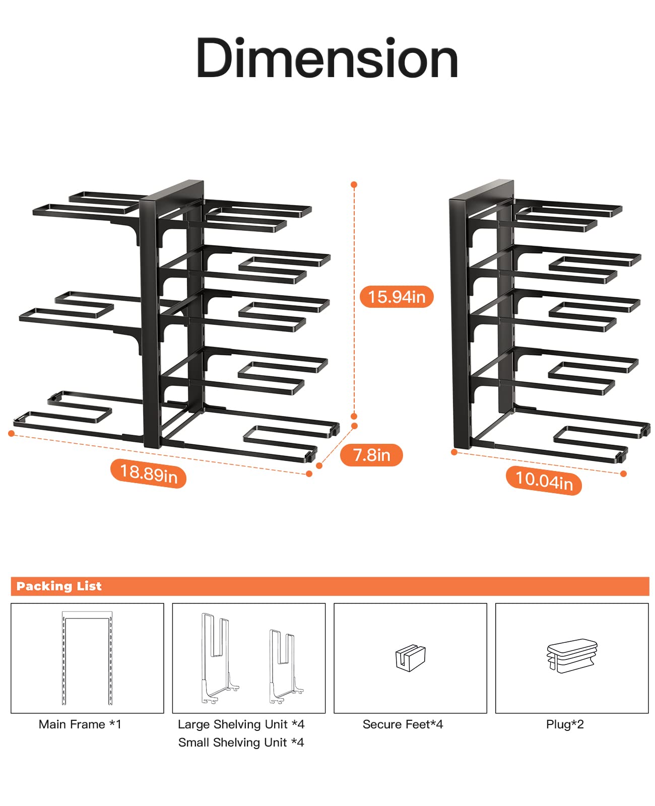 ORDORA 8 Tier Pot and Pan Organizer Rack for Cabinet With 3 DIY Methods, Adjustable Organizer for Pots, Pans and Lids