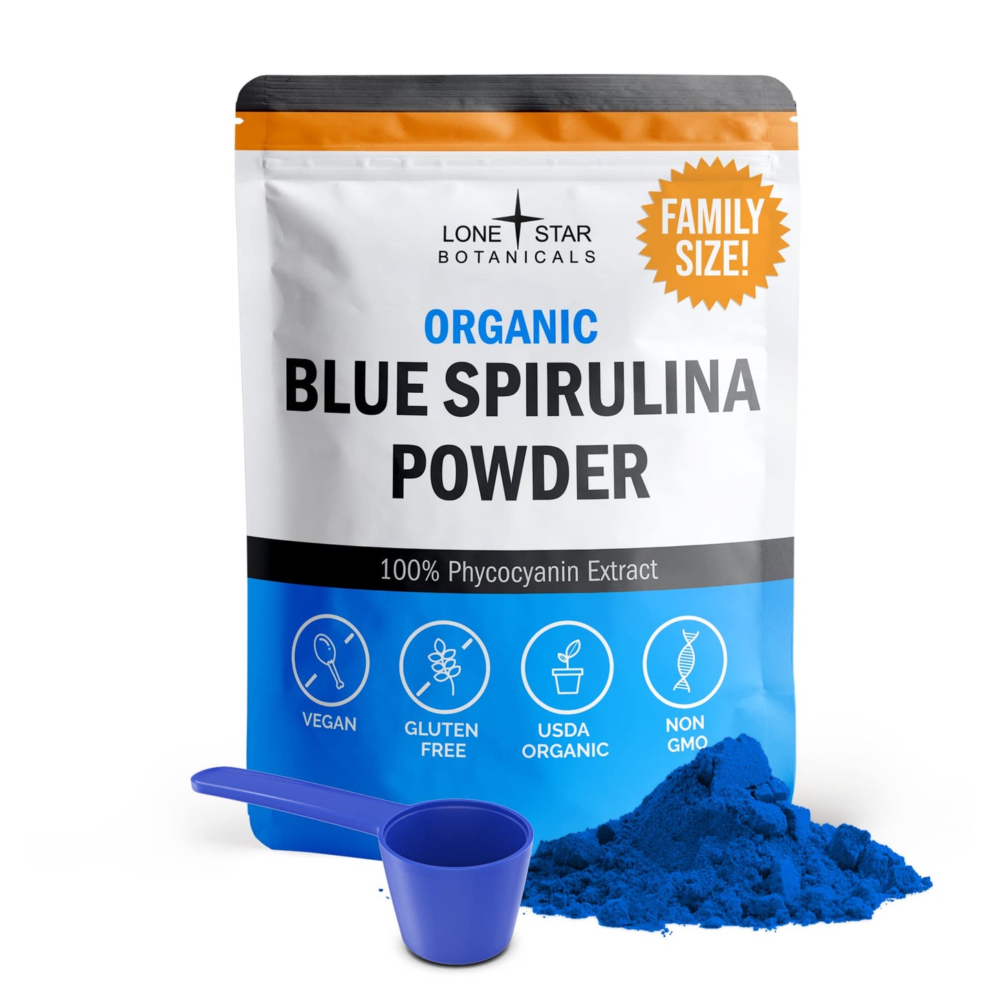 Organic Blue Spirulina Powder - 100% Pure Superfood, Blue-Green Algae, No Fishy Smell, Natural Food Coloring for Smoothies & Protein Drinks - Non GMO, Gluten-Free, Vegan + USDA Certified, 30 Servings