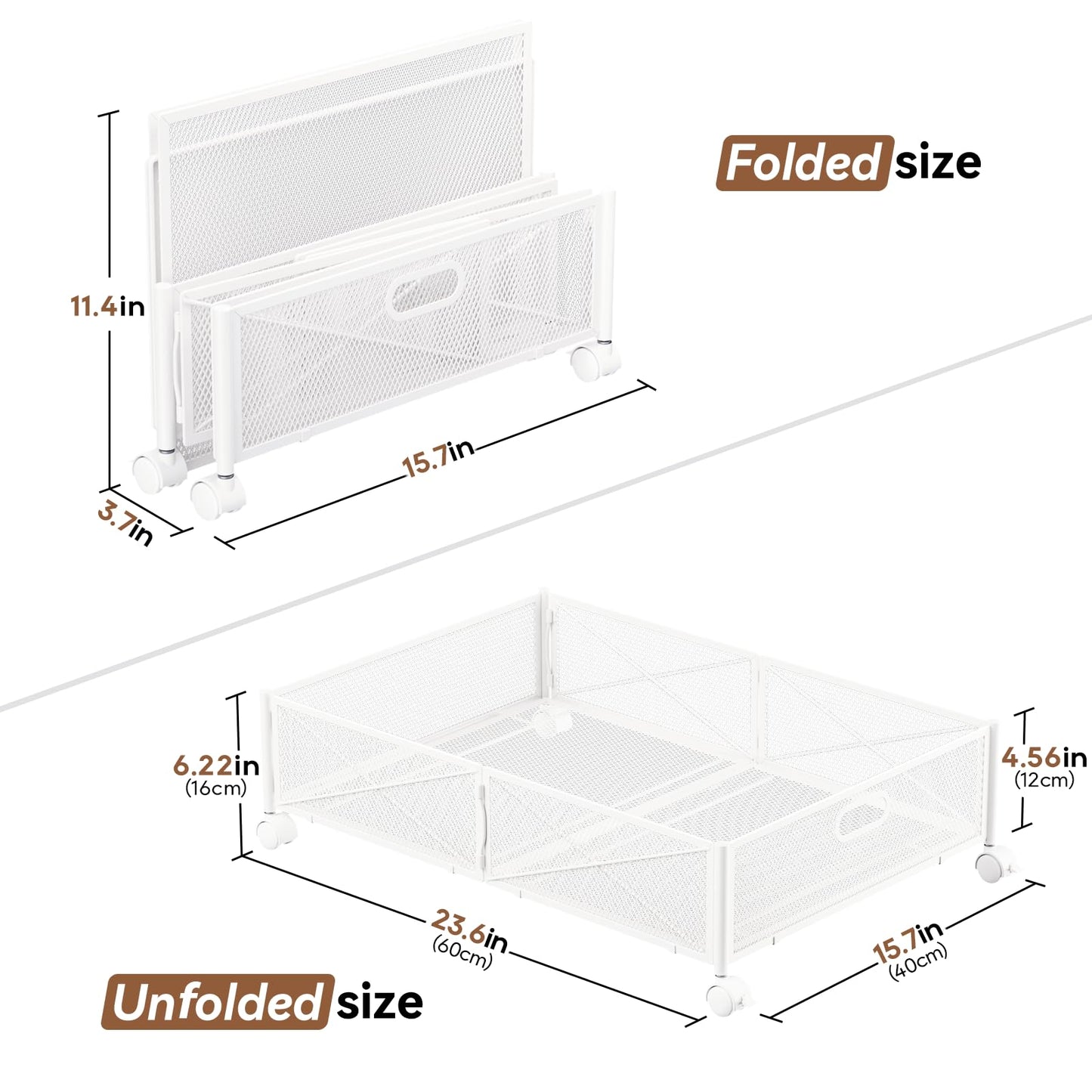 Under Bed Storage, Under the Bed Storage Containers with Wheels, Under Bed Shoe Storage Organizer Drawer, Tool-free Assembly Metal Underbed Storage Containers for Bedroom Clothes Shoes Blankets -2Pack