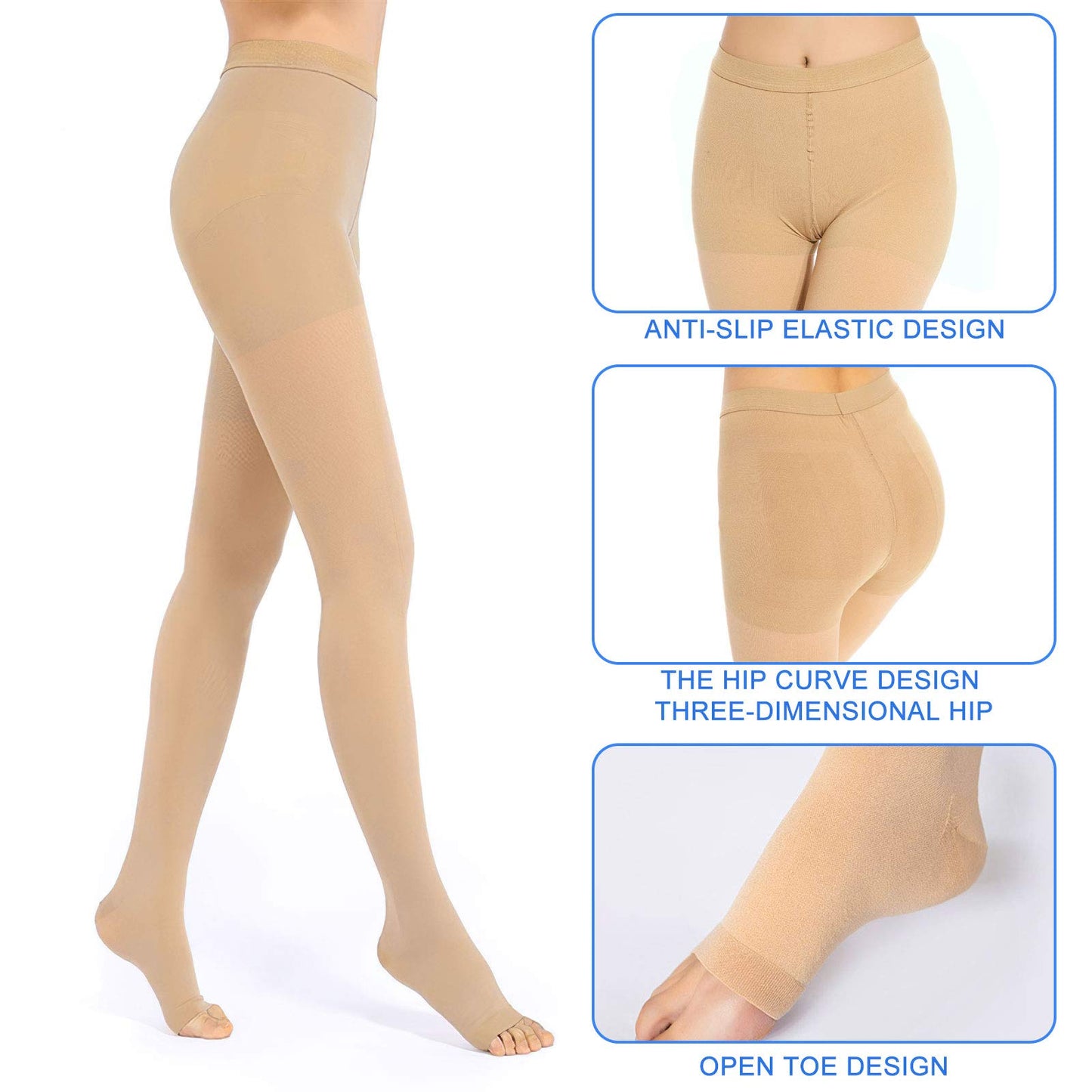 Medical Compression Pantyhose for Women & Men, 20-30mmHg Compression Stockings