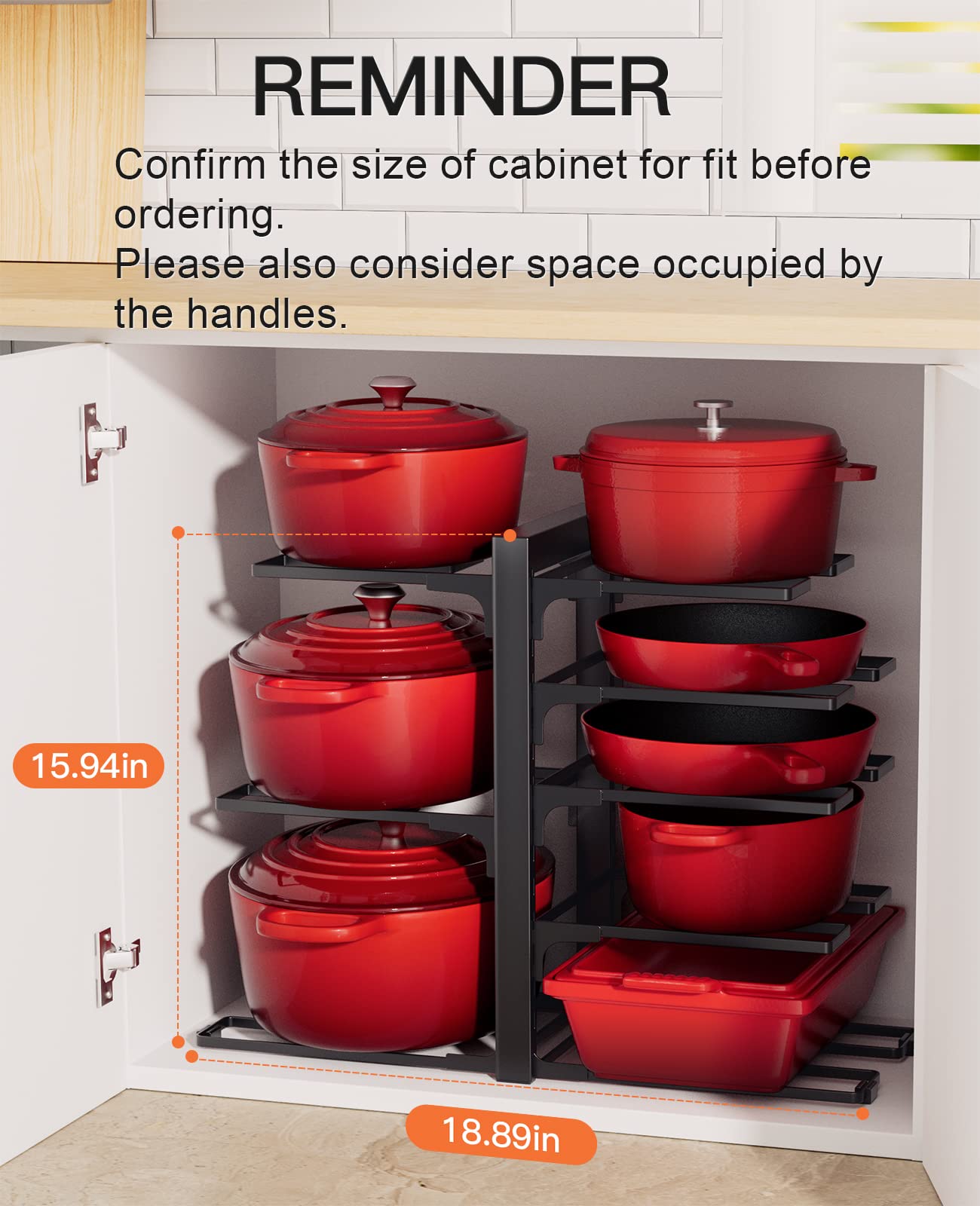 ORDORA 8 Tier Pot and Pan Organizer Rack for Cabinet With 3 DIY Methods, Adjustable Organizer for Pots, Pans and Lids