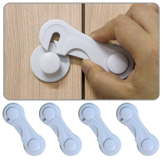 Cabinet Door Locks for Baby Proof and Child Safety, 4 Pack Cabinet Locks with Adhesive for Drawer Cupboards Fridge Closet and Pantry, Childproof Door Latch for Protecting Kids (White-4PCS)